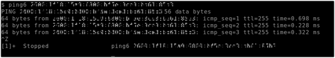 IPv6 핑 명령이 성공했습니다.