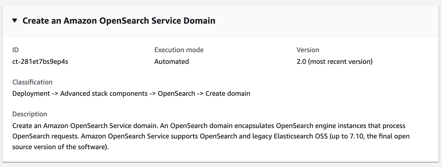ID, 실행 모드 및 버전을 보여주는 Amazon OpenSearch Service 도메인 변경 유형 세부 정보를 생성합니다.
