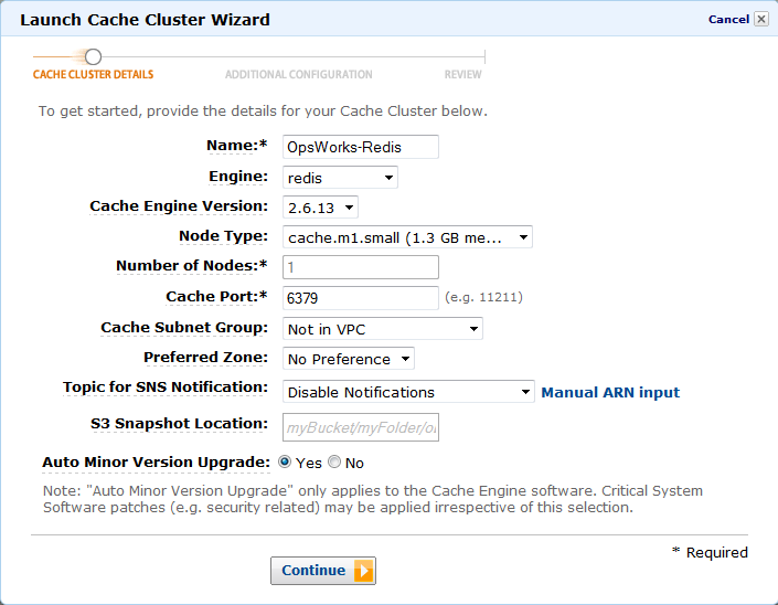 Cache 클러스터 Wizard interface for configuring Redis 클러스터 details and settings.