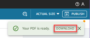 Pop-up notification indicating PDF is ready with a Download button.