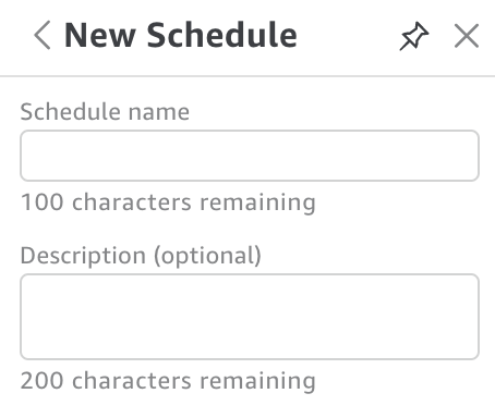 Form for creating a new schedule with fields for name and optional description.