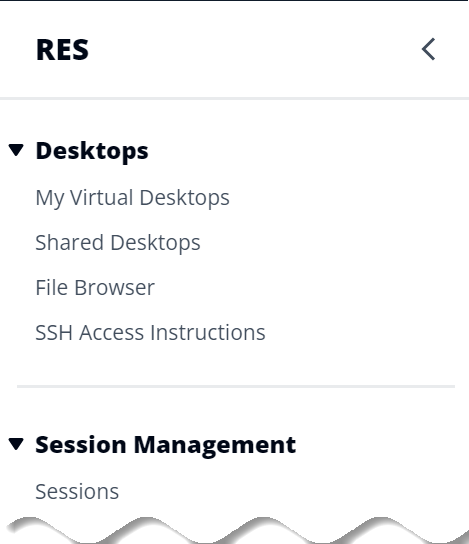 Navigation pane showing Desktops and Session Management sections with expandable options.