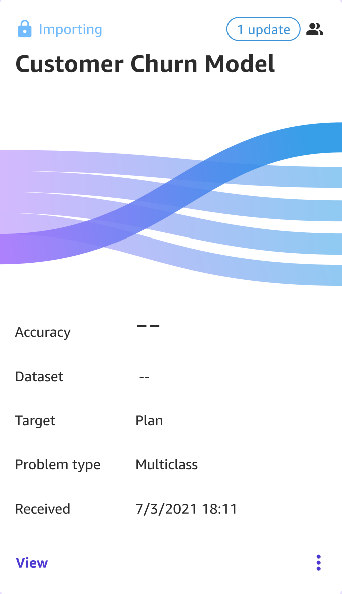 사용자가 공동 작업을 수행한 모델에 대한 SageMaker Canvas 애플리케이션의 모델 카드입니다.