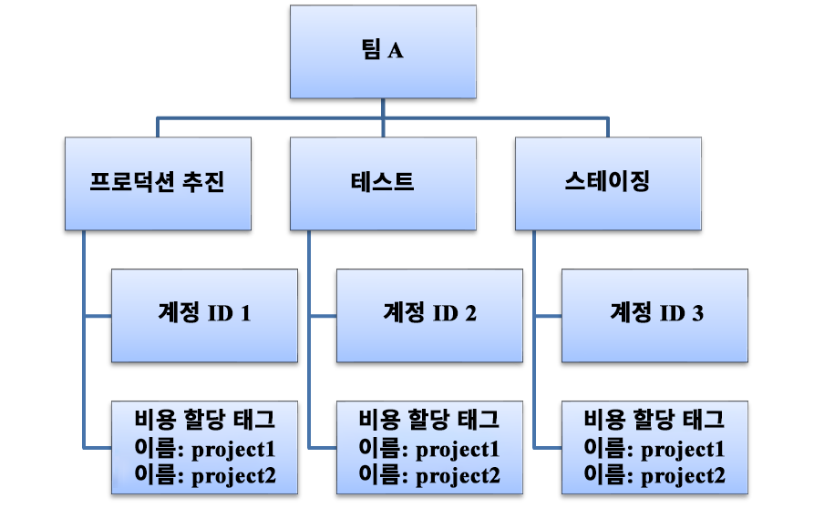 조직 내 비용과 사용량 간의 관계를 자세히 설명하는 순서도입니다.