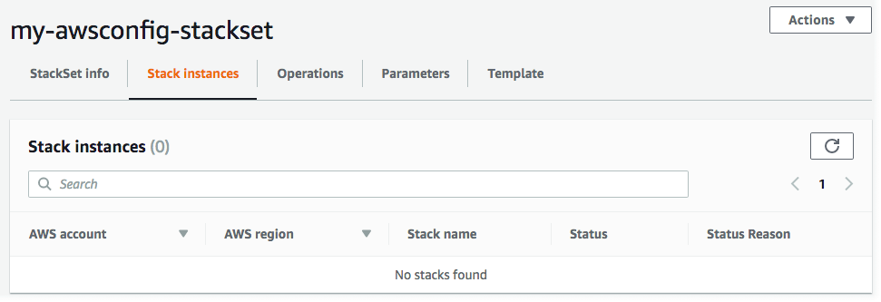 Use a guia Stack instances (Instâncias da pilha) da página de detalhes do conjunto de pilhas para visualizar informações sobre suas instâncias de pilha.