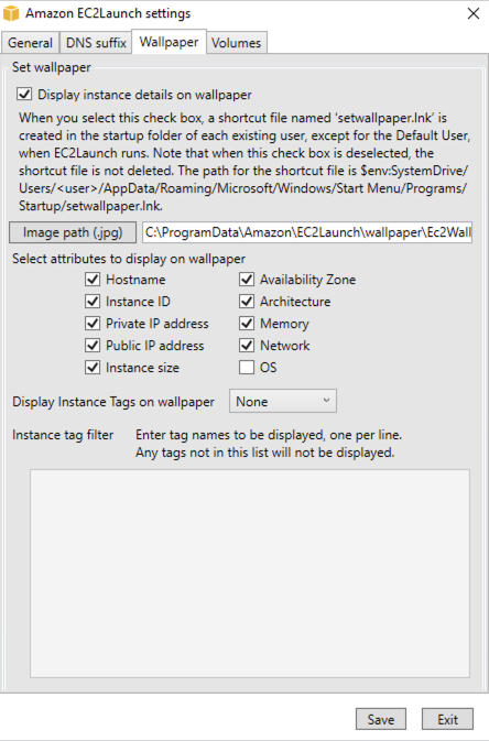 Guia Papel de parede nas configurações de inicialização do EC2.