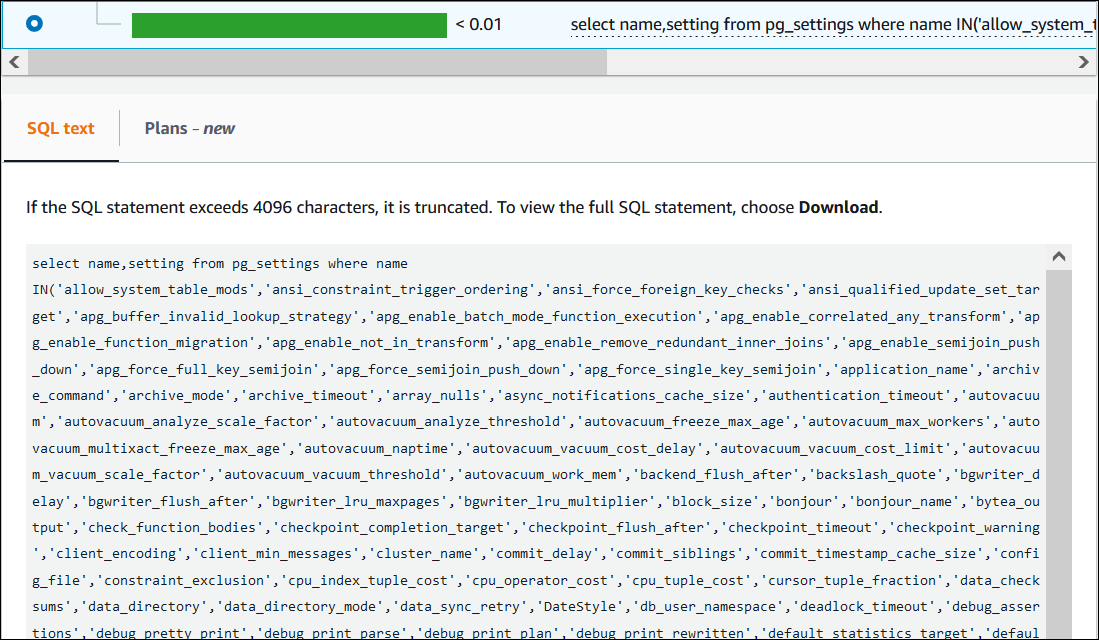 Seção de informações SQL mostra mais do texto SQL