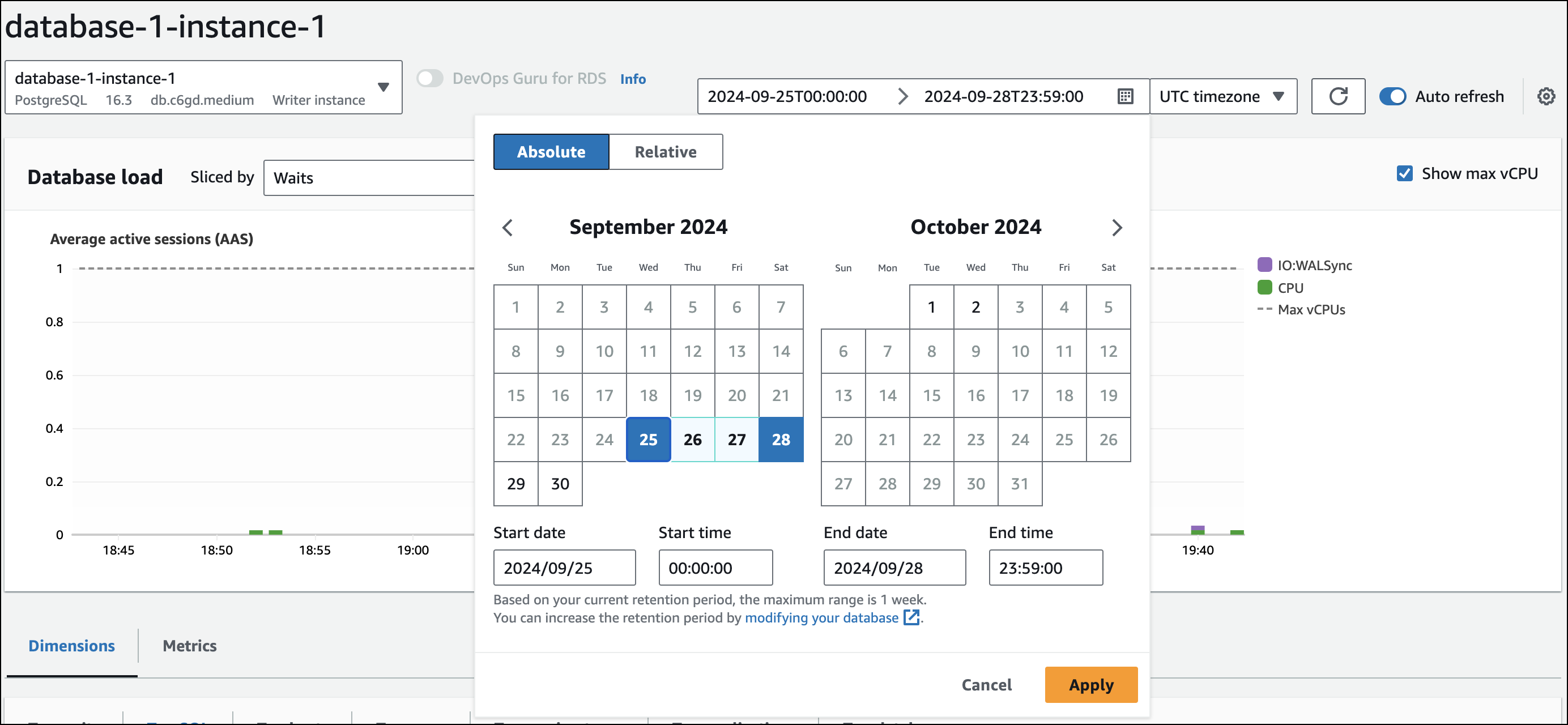 Tempo absoluto do Performance Insights