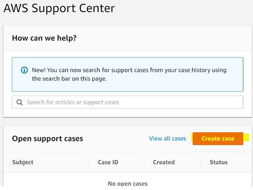 AWS Exemplo do Support Center.