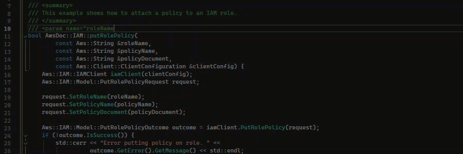 Um exemplo do atributo de preenchimento de docstring usando C++.