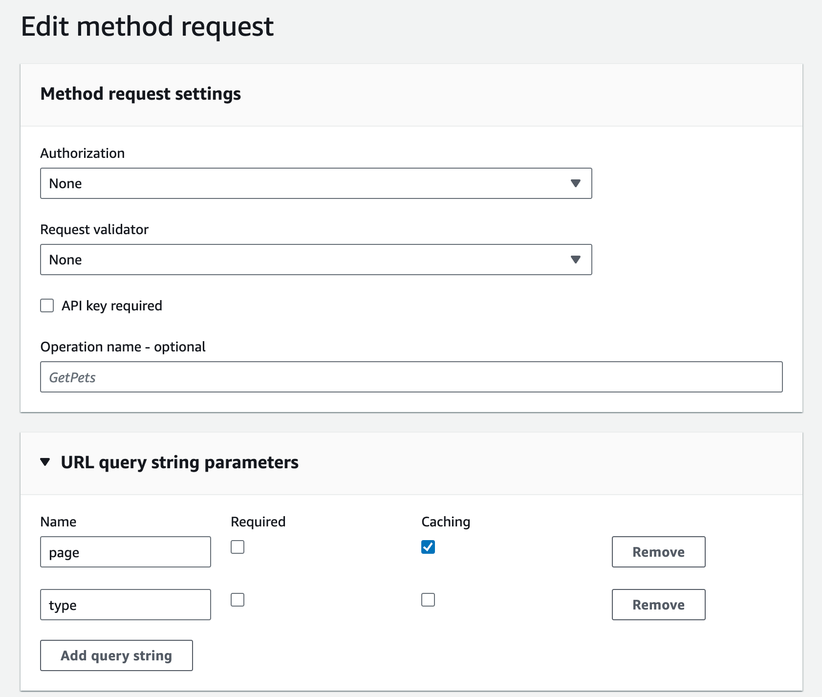 Incluir parâmetros de método ou integração como chaves de cache para indexar a resposta em cache