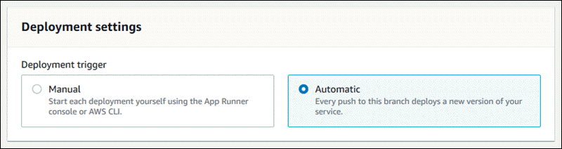 Configuração do método de implantação do App Runner