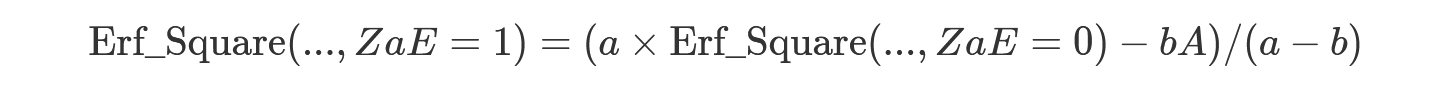 Equação matemática para a distribuição do quadrado Erf redimensionado com os parâmetros ZaE=1.
