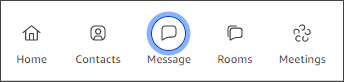 A set of icons labeled Home, Contacts, Message, Rooms, and Meetings.