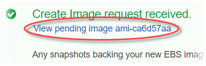 Escolha o link para visualizar a imagem pendente no console do Amazon EC2.
