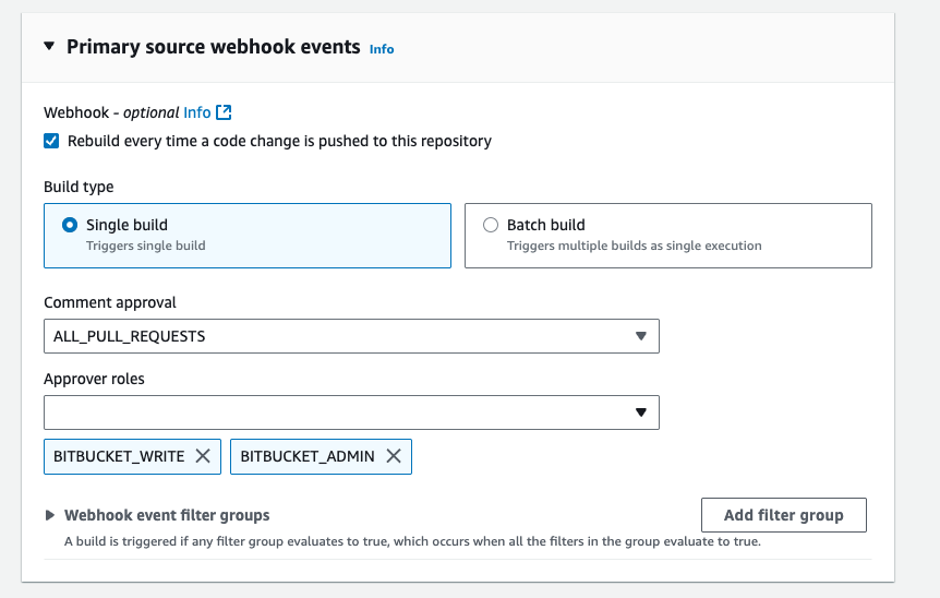 Console de eventos de webhook da origem principal com aprovação por comentários.