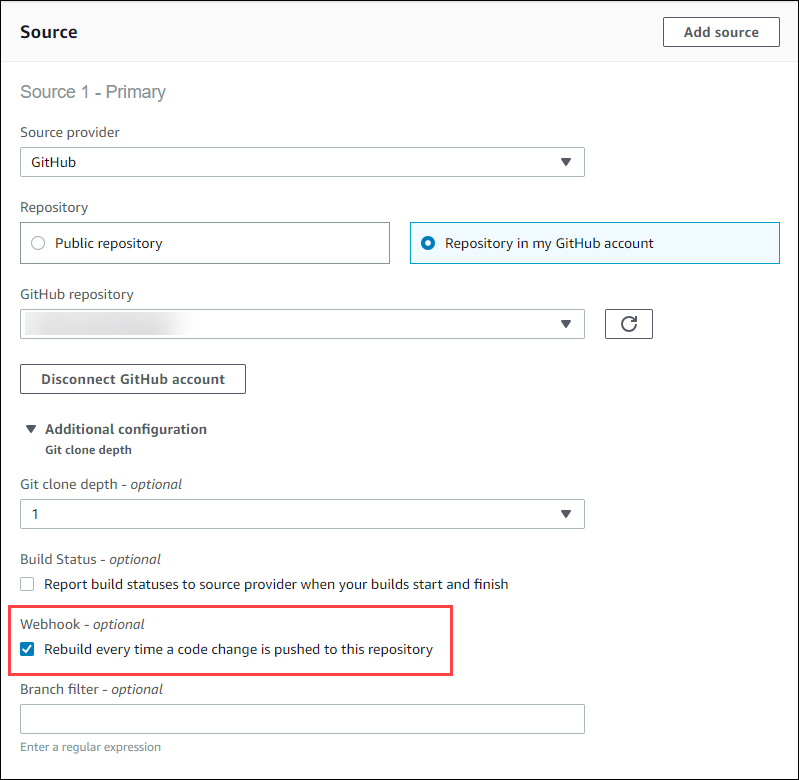 A configuração do webhook.