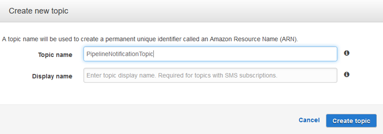 Crie o tópico de notificação usando o Amazon SNS.