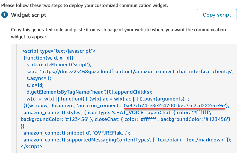 O script do widget de comunicação.