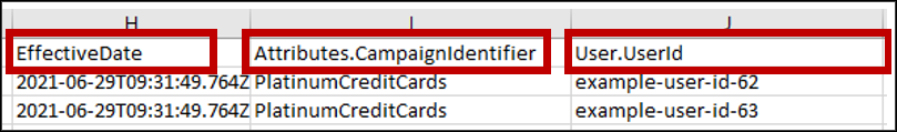 Os campos que você não adiciona a um arquivo de segmento do Pinpoint.