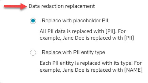 A opção de substituir os dados por PII.