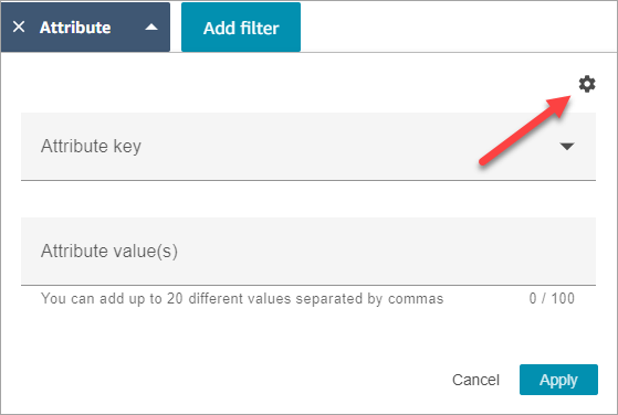 A guia Adicionar filtro e a engrenagem de configurações no canto superior direito da página.