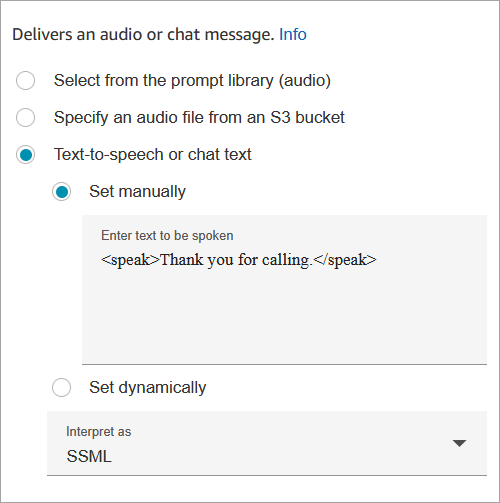 Uma mensagem formatada com SSML na text-to-speech caixa.