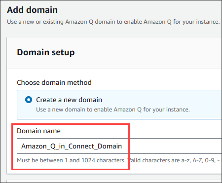 Página Adicionar domínio, opção Criar um novo domínio.