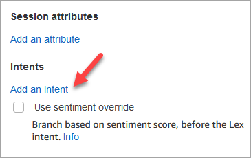 A seção Intenções, a opção Adicionar uma intenção.