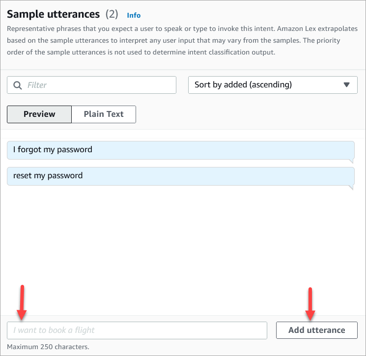 A seção Amostra de declarações, a caixa para adicionar declarações, o botão Adicionar declaração.