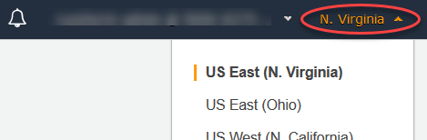 A região da Virgínia do Norte no seletor de região.