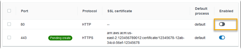 Configuração demonstrativa do Application Load Balancer: desabilitar o listener padrão