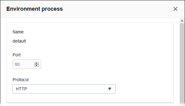 Configurações de processo do Application Load Balancer para nome, porta e protocolo