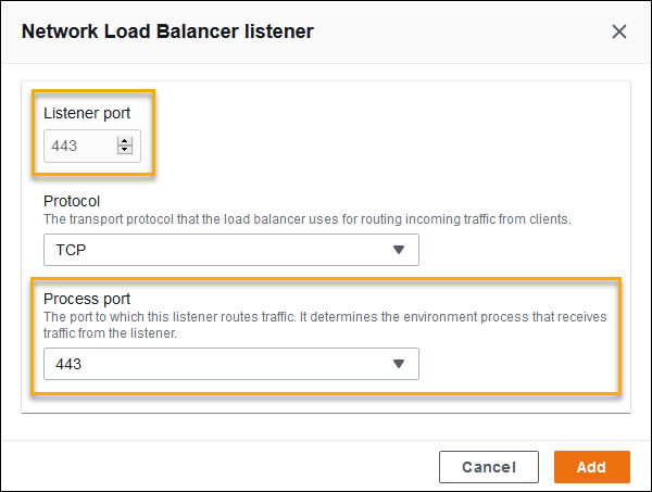 Configuração demonstrativa do Network Load Balancer: adicionar um listener da porta 443