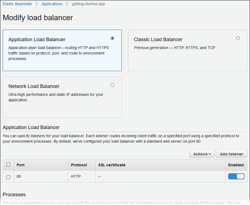 Configuração do load balancer durante a criação do ambiente