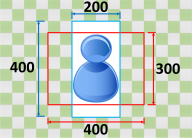 Blue pawn-shaped figure on a checkered background with red measurement lines.