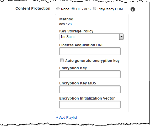 Captura de tela de Playlist HLS Content Protection.