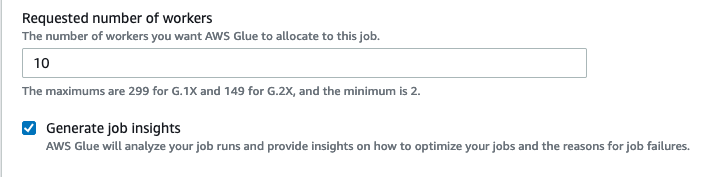 Habilitação de insights de execução de trabalhos no AWS Glue Studio.