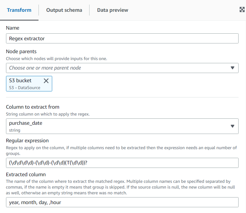 A captura de tela mostra a configuração de uma expressão regular para o extrator Regex.