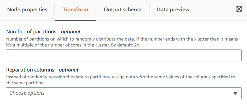 A captura de tela mostra a guia Transformar para a transformação Autobalance Processing.