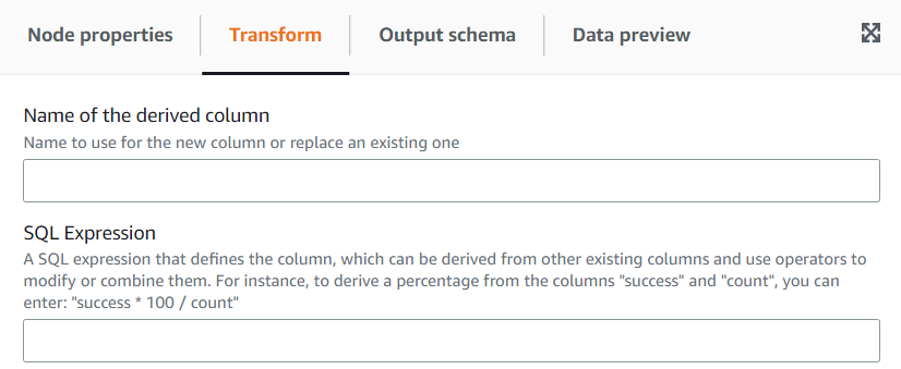 A captura de tela mostra a guia Transform para a transformação Derived Column.