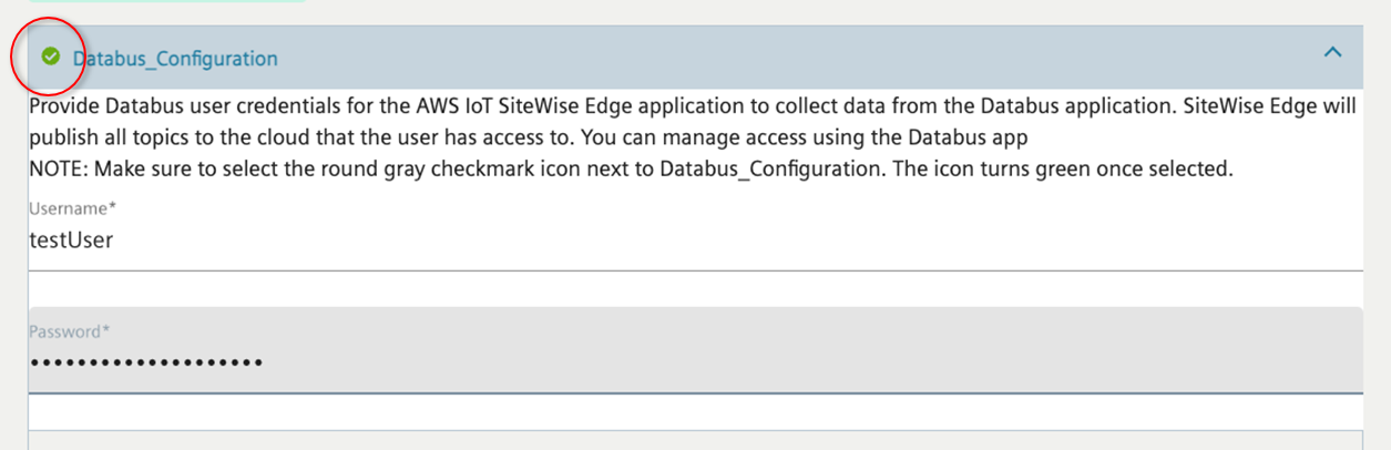 Uma captura de tela do Siemens Databus Configurator tela exibindo um processo finalizado, com um ícone de marca de verificação verde circulado.