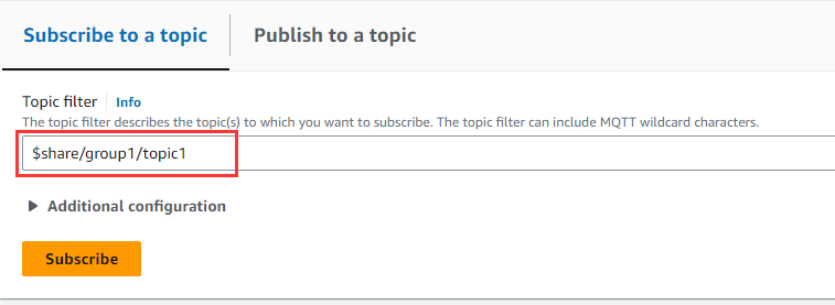 A guia que mostra como especificar um filtro de tópicos para assinaturas compartilhadas.