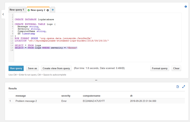 Captura de tela demonstrando como consultar tipos específicos de registros no Athena.