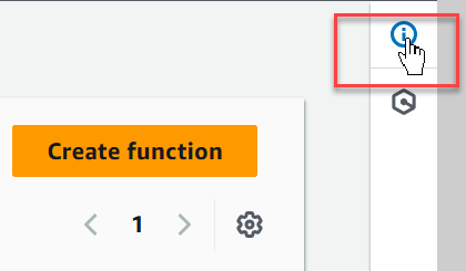 Diagrama mostrando a barra de ferramentas do console do Lambda e o ícone do painel de ajuda no canto superior direito