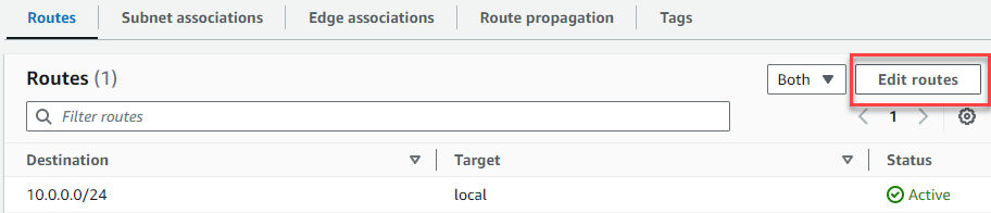 Lista de rotas com o botão Editar rotas