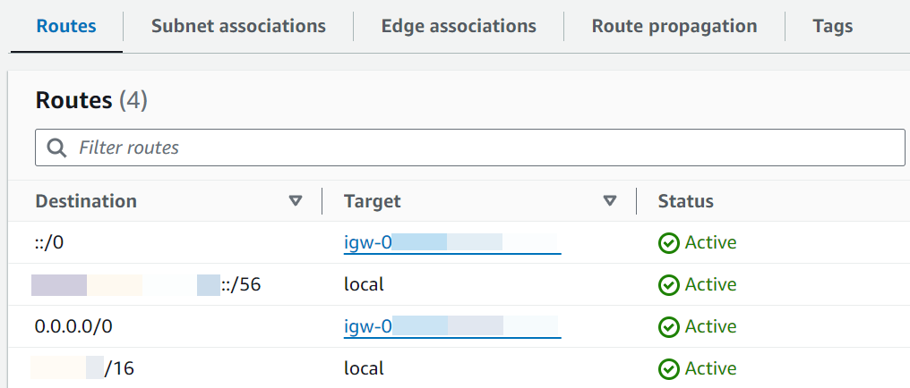 Tabela de rotas de sub-rede pública com rota para o gateway da Internet