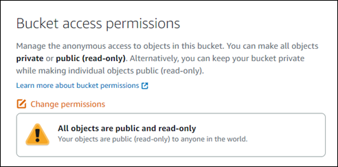 Permissões de acesso ao bucket no console do Lightsail