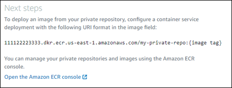 Próximas etapas após a adição de um repositório privado do Amazon ECR