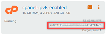 IPv6Endereço da instância na página inicial do Lightsail.